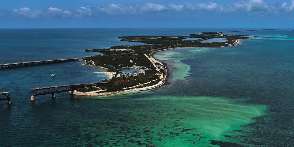 Aerial view of Bahia Honda Key and its state park beaches