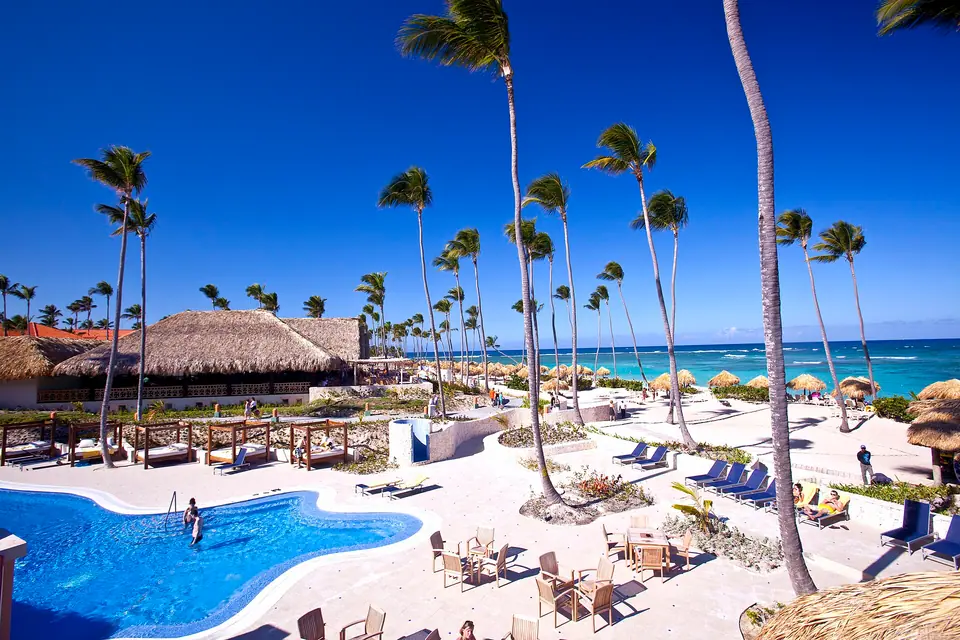 Panoramic view over the Elegance Club pool and buildings at Majestic Elegance Punta Cana