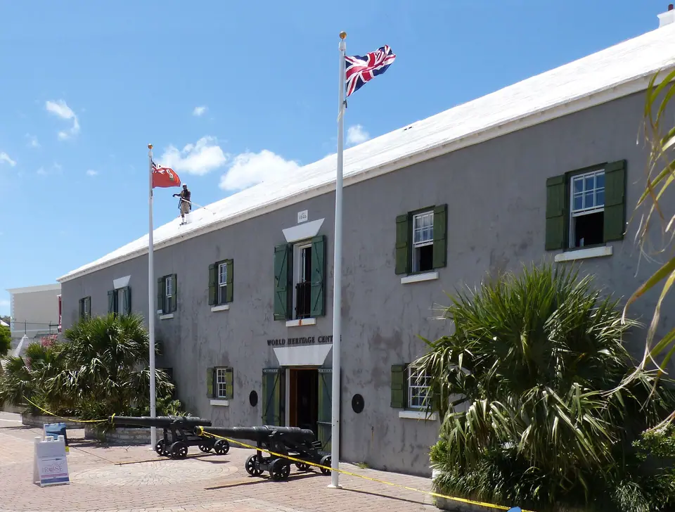 Pastel historic buildings housing the World Heritage Centre in the Town of St. George's, Bermuda