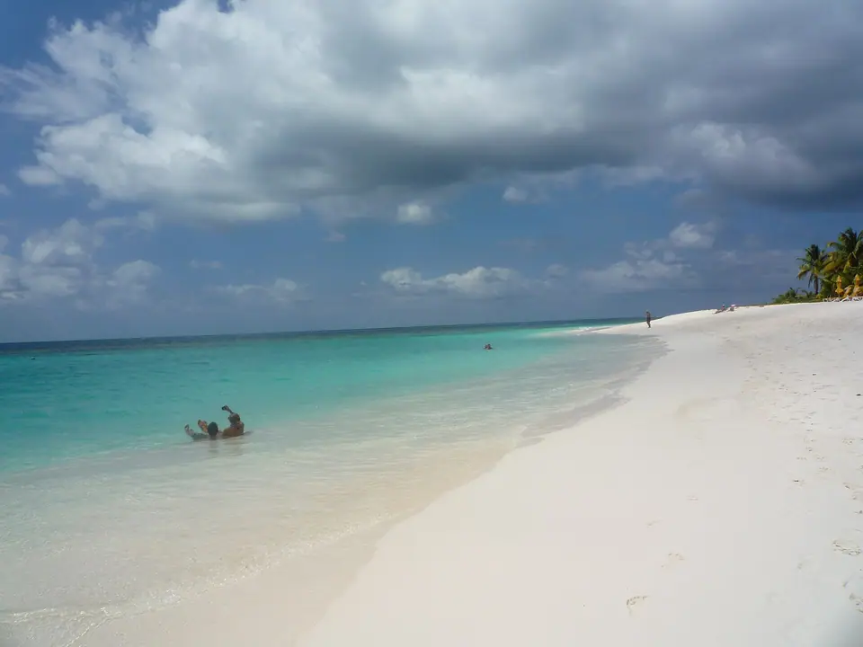Pale sand and clear shallow water at Shoal Bay, Anguilla