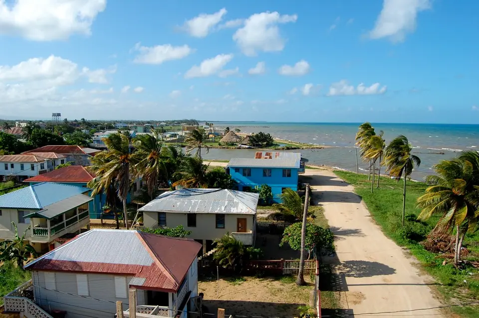 Dangriga waterfront on the Belize mainland looking out toward the Caribbean Sea