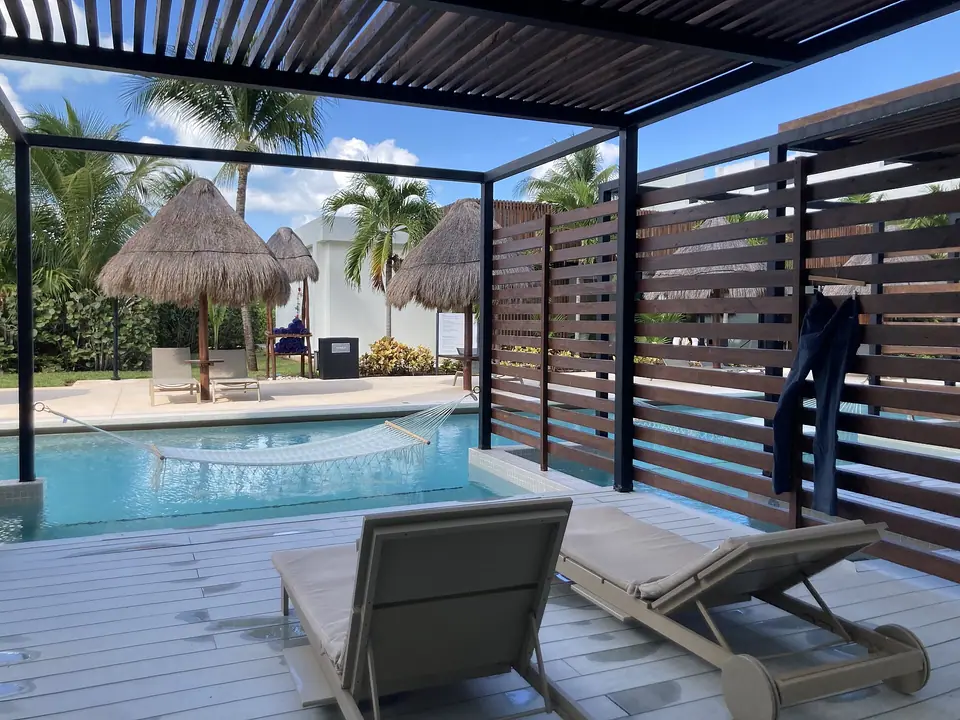 Private terrace with plunge pool outside a suite at Finest Playa Mujeres