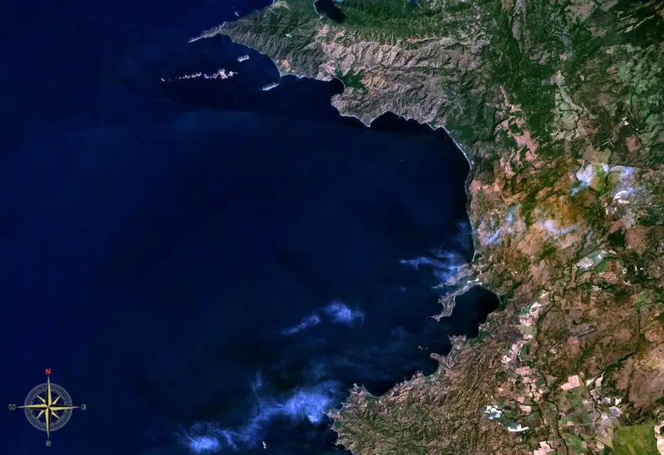 Satellite image of the Gulf of Papagayo coastline in northwest Costa Rica