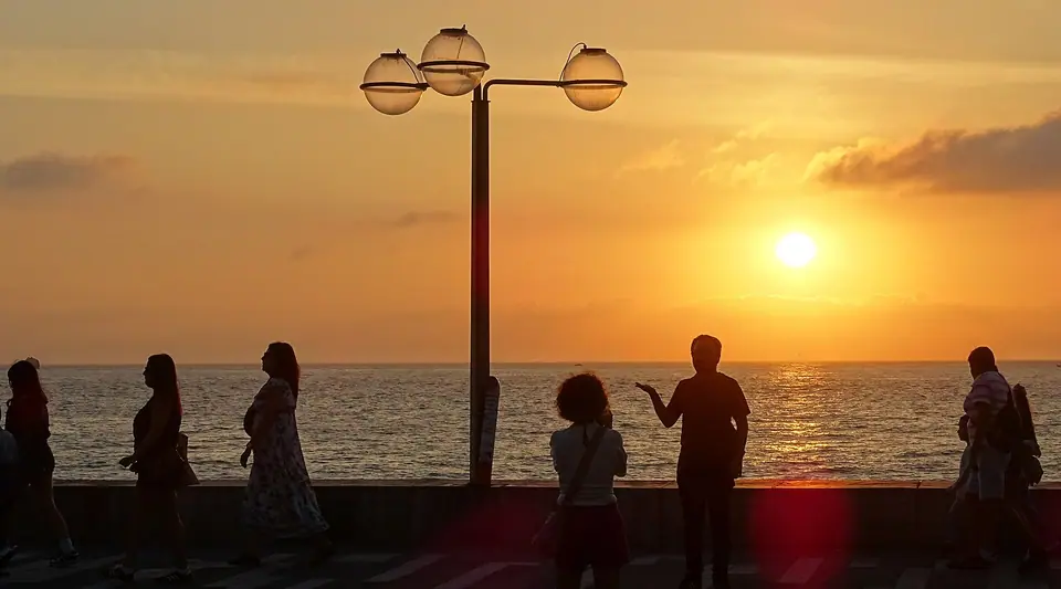 Sunset sky over the ocean along the Malecon seafront in Mazatlan