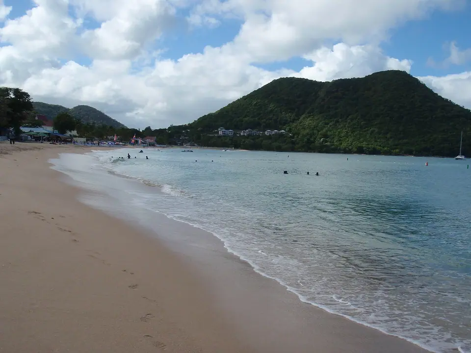 Sandy Reduit Beach and calm water at Rodney Bay in northern Saint Lucia