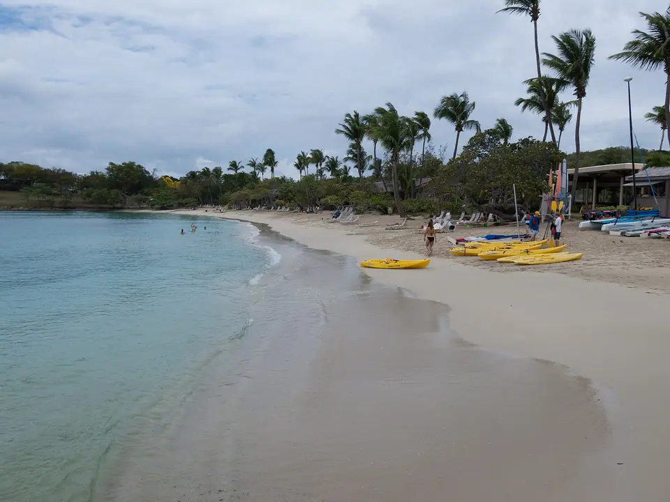 Calm water and sandy shoreline at Caneel Bay on St. John