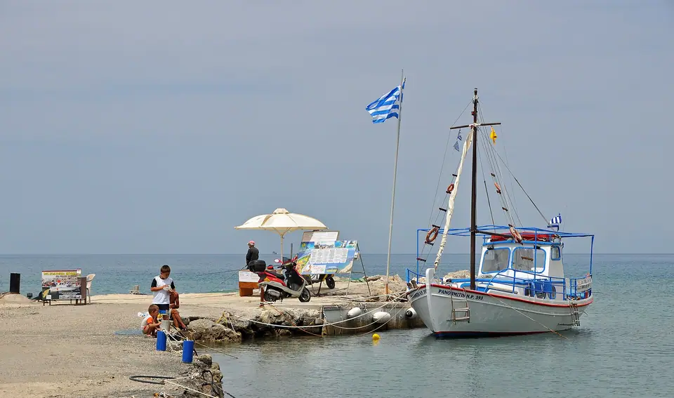Small landing stage and clear water at Kolymbia on the east coast of Rhodes