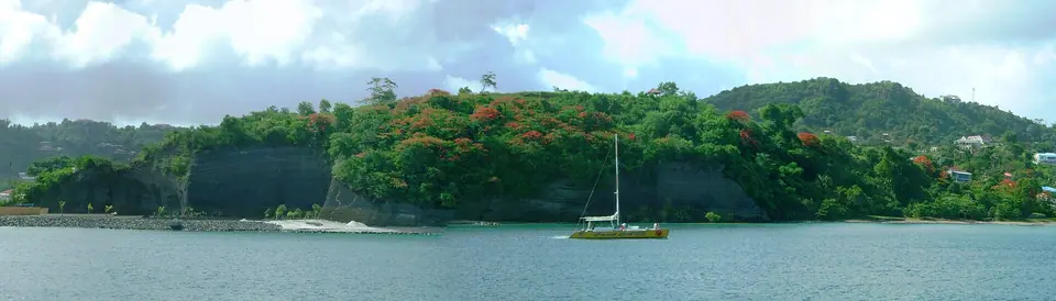 Colorful hillside buildings around St. George's Inner Harbour in Grenada