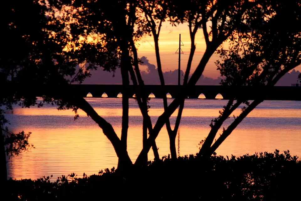 The Overseas Highway crossing open water as seen from Duck Key