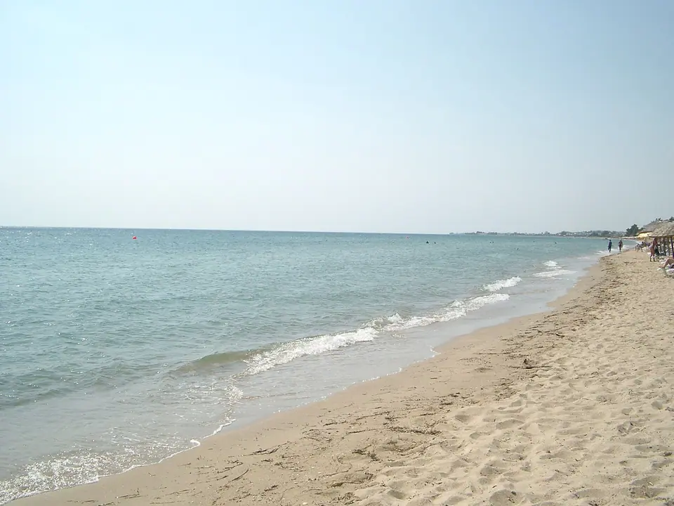 Sandy beach and calm water at Nea Moudania on the Halkidiki peninsula