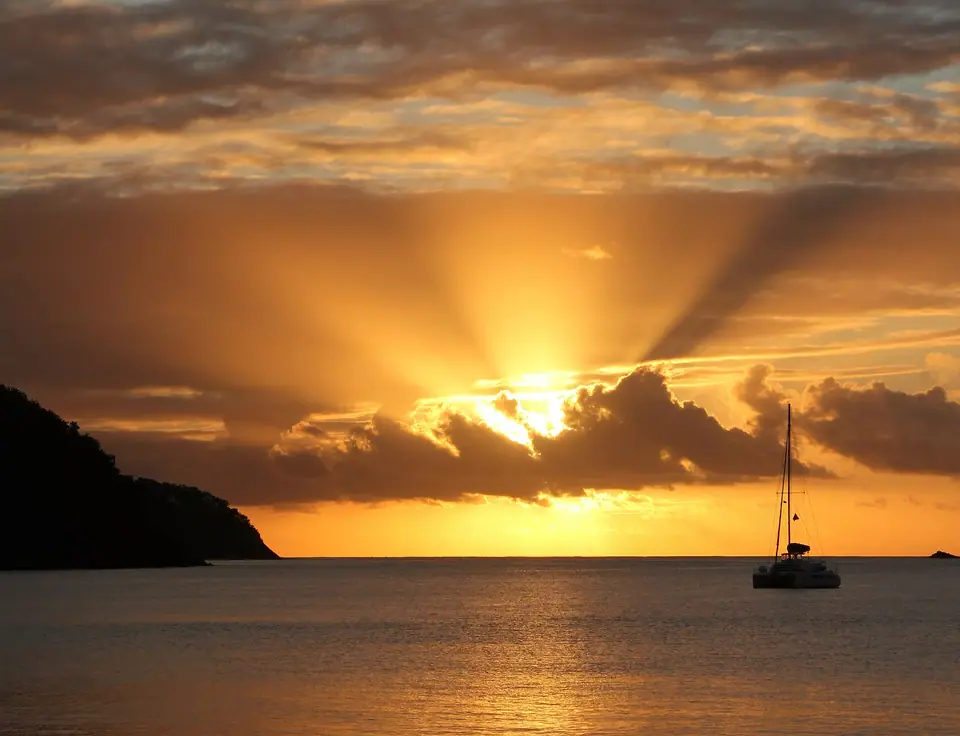 Orange sunset over the calm water of Rodney Bay, St. Lucia