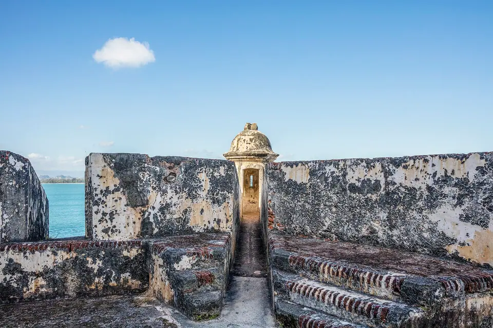 Stone walls and lawn of Castillo San Felipe del Morro fortress in Old San Juan