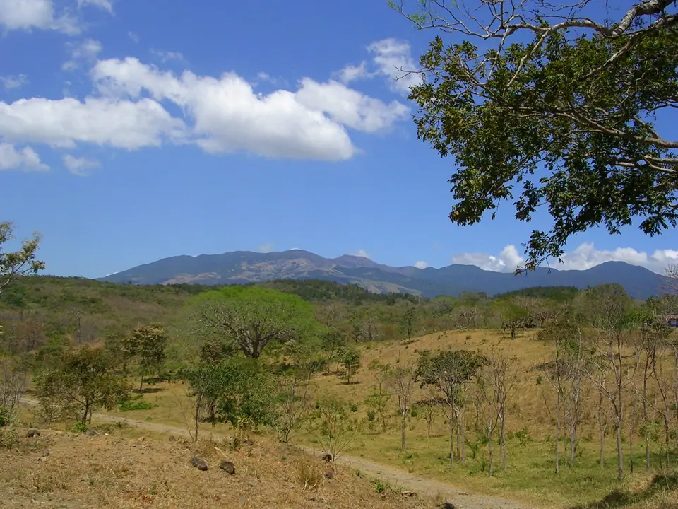 Rincón de la Vieja volcano rising above green forest in Guanacaste