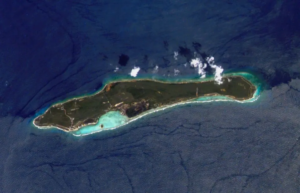 Satellite view of Little Cayman island with its fringing reef in the Caribbean Sea