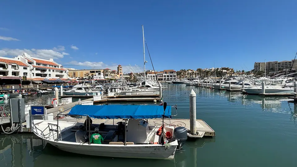 Yachts and waterfront buildings in the Cabo San Lucas marina