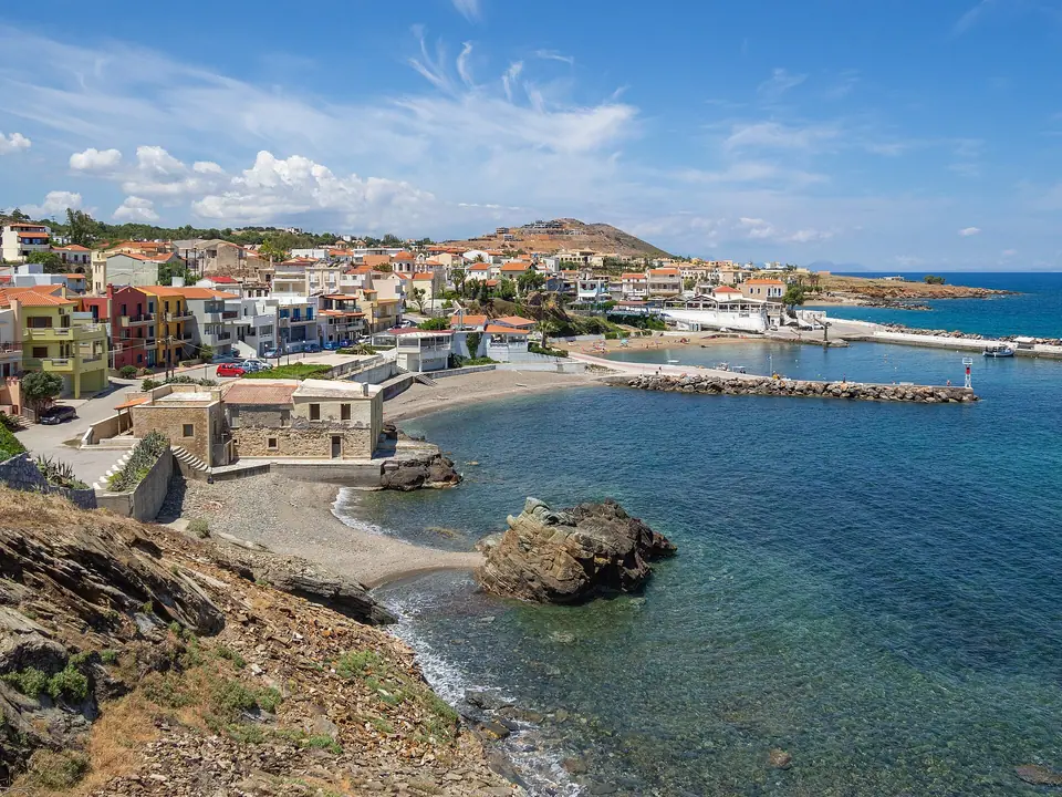 Seafront of Panormo village in Rethymno, Crete, seen from the east