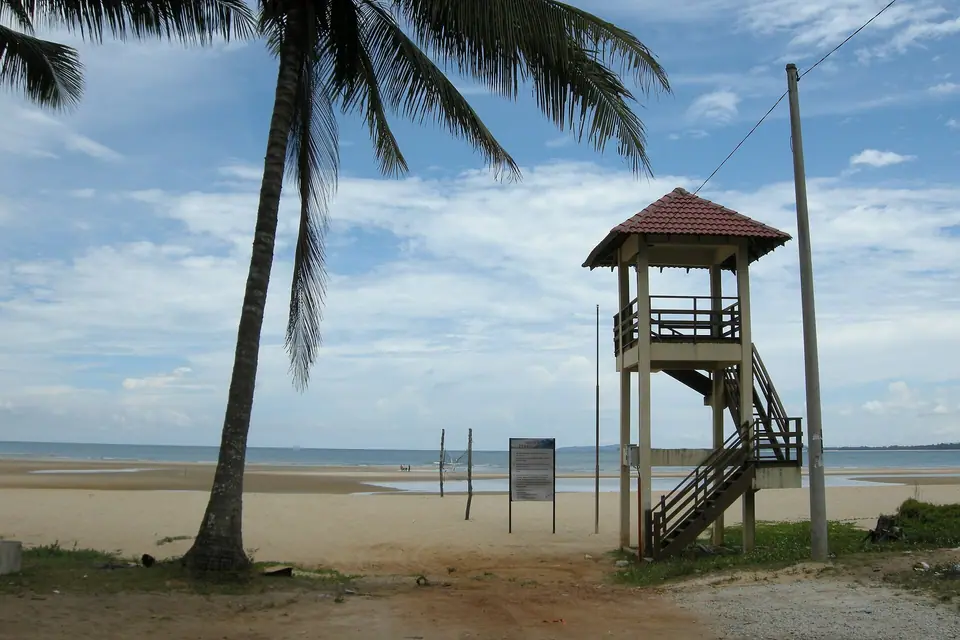 Wide sandy bay at Cherating on Malaysia's east coast facing the South China Sea